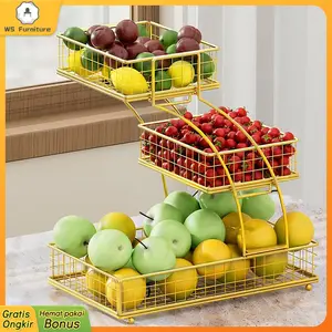 Keranjang Serbaguna Gold Hitam 3 Tingkat Nampan Buah Tempat Minuman Rak Botol / Tempat Buah / Wadah Buah / Nampan Buah