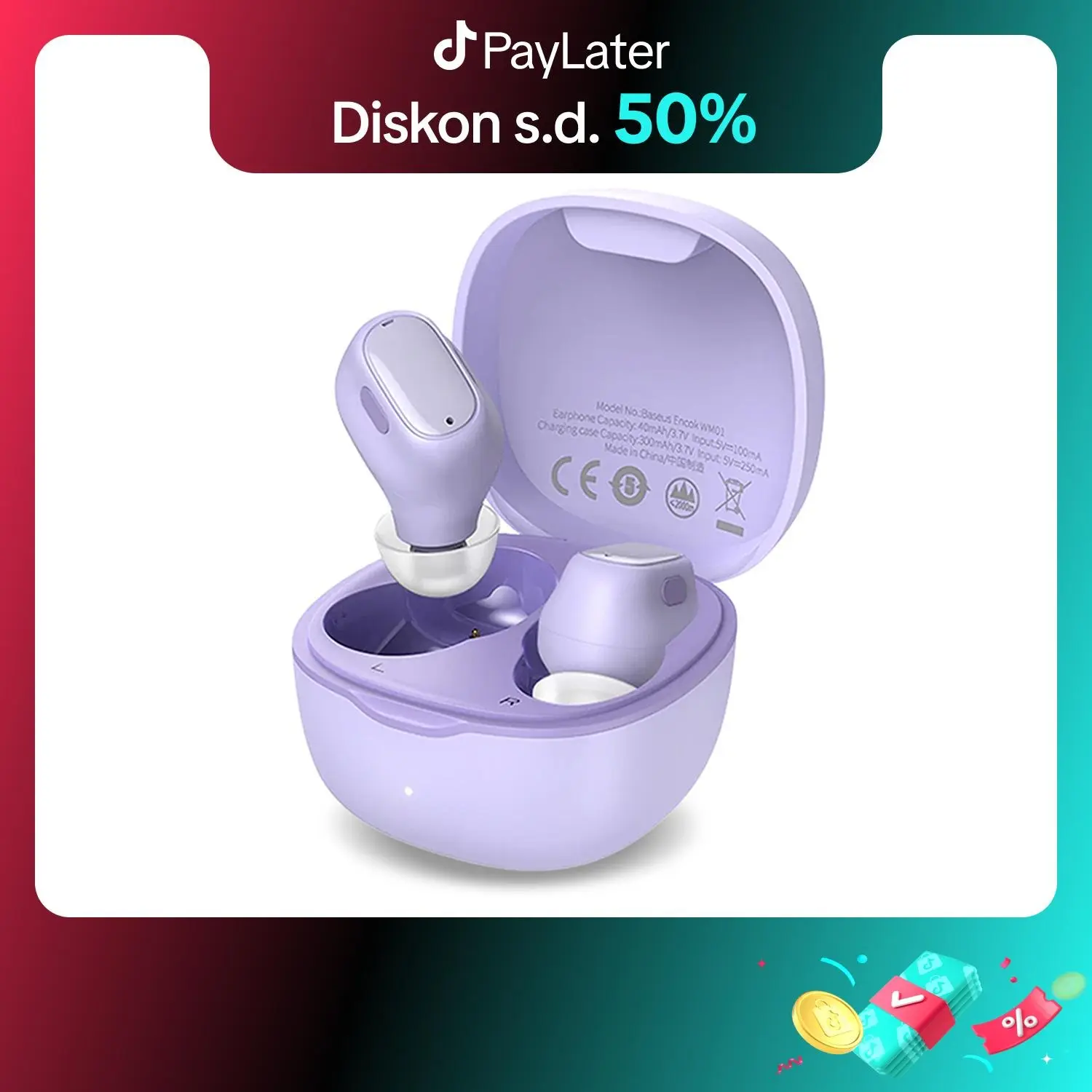 Baseus WM01 True Wireless Bluetooth Earphone Mini Earbuds TWS Baterai Awet Tahan Lama Laptop Headphones/Earphones
