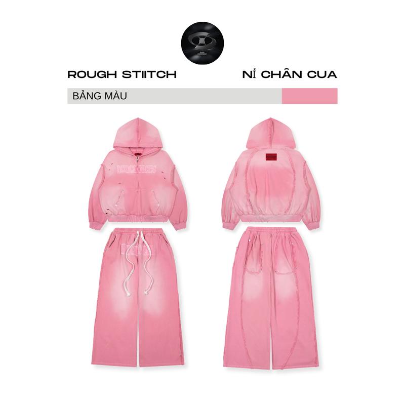 Bad Choices | Set bộ nỉ HỒNG chân cua ROUGH Stitch thêu đắp đính đinh tán CÓ TÁCH LẺ