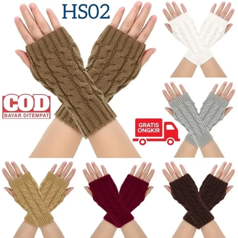 ￼Sarung Tangan Wanita Handsock Fingerless Motif Bahan Rajut Halus HS02 Gloves