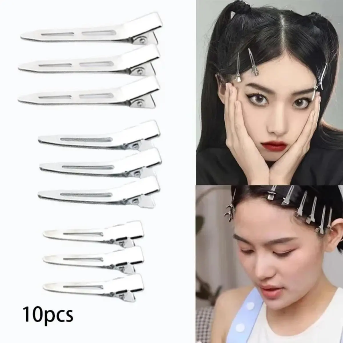 Klip rambut tetap untuk salun dandanan rambut, 10 helai, profesional, wanita, tiada lipatan, jepit rambut, keriting, solek, tiada lipatan, alat penggayaan