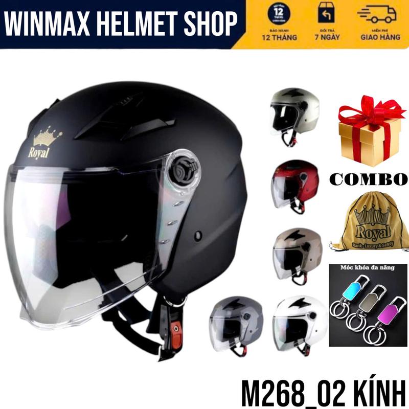 Combo Móc Khóa Xoay 360" Royal Mũ Bảo Hiểm 3 4 M268-02 Kính ABS Nguyên Sinh Trọng Lượng 876g Tính Năng Đẳng Cấp Thiết Kế 2 Kính Độc Đáo Bảo Vệ Tối Ưu BH 12 Tháng Tại Winmax Helmet Shop