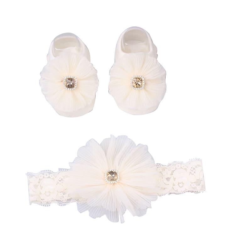 Bộ Băng Đô Và Tất Cho Em Bé Gái, 2 Món, Nơ Ren Ngọt Ngào Băng Đô Sơ Sinh, Mềm Mại Và Đàn Hồi, Thích Hợp Cho Trẻ Sơ Sinh Và Trẻ Mới Biết Đi, Tất Ngắn