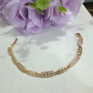 Gelang permata rantai tiga bundaran kecil accessories perhiasan wanita dewasa warna lapis emas