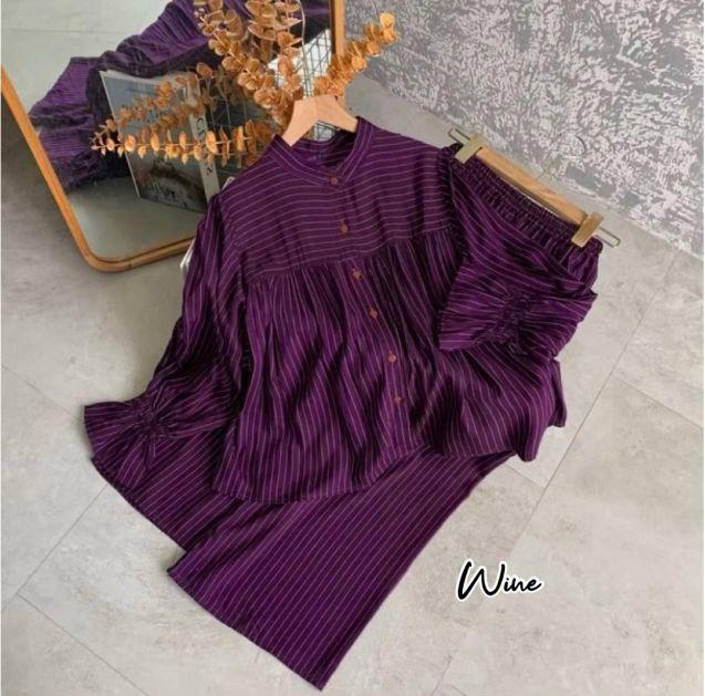 One Set Arumi Setelan Rayon Motif Salur Setelan Wanita Kekinian