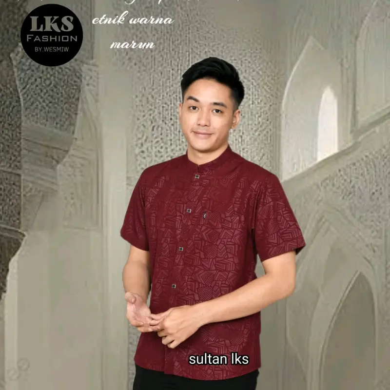 Kemko sultan atau  Koko tangan pendek  Atasan Pria Dewasa motif etnik depan kancing vareasi bahan  Katun embos berkualitas terbaik Nyaman di pakai Baju Hitam 7