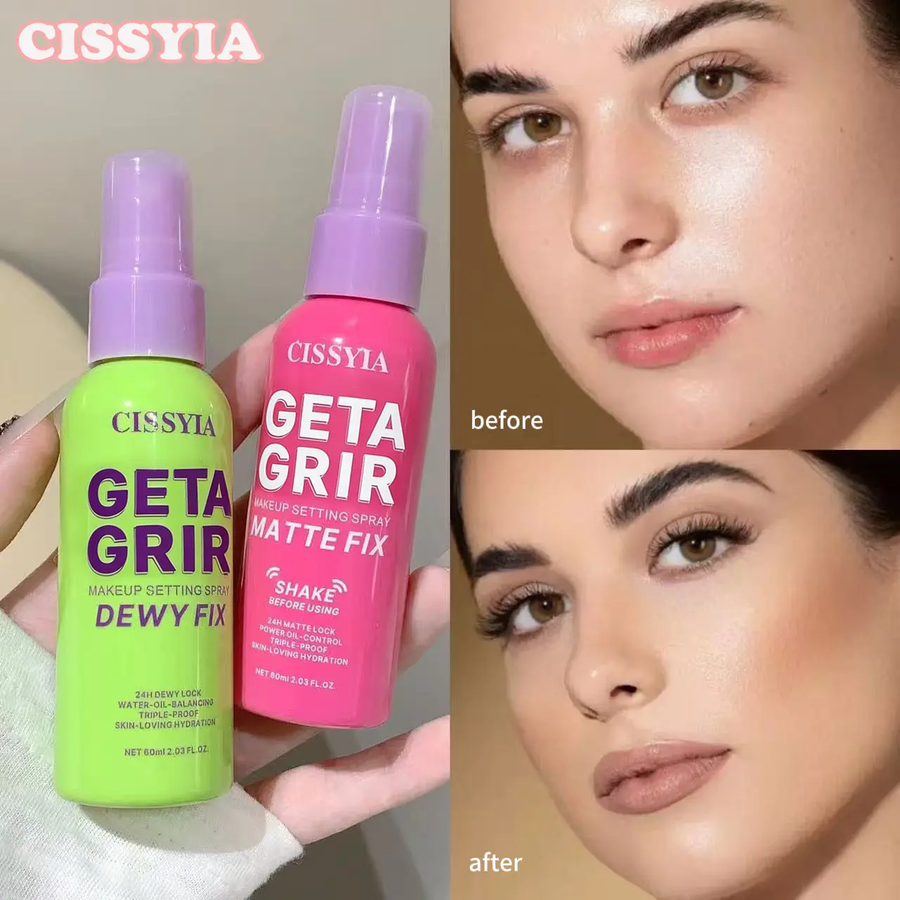 CISSYIA Matte & Dewy Makeup Setting Spray 60ml | Tahan Lama, Anti Minyak, Waterproof, Bikin Riasan Halus Awet Seharian