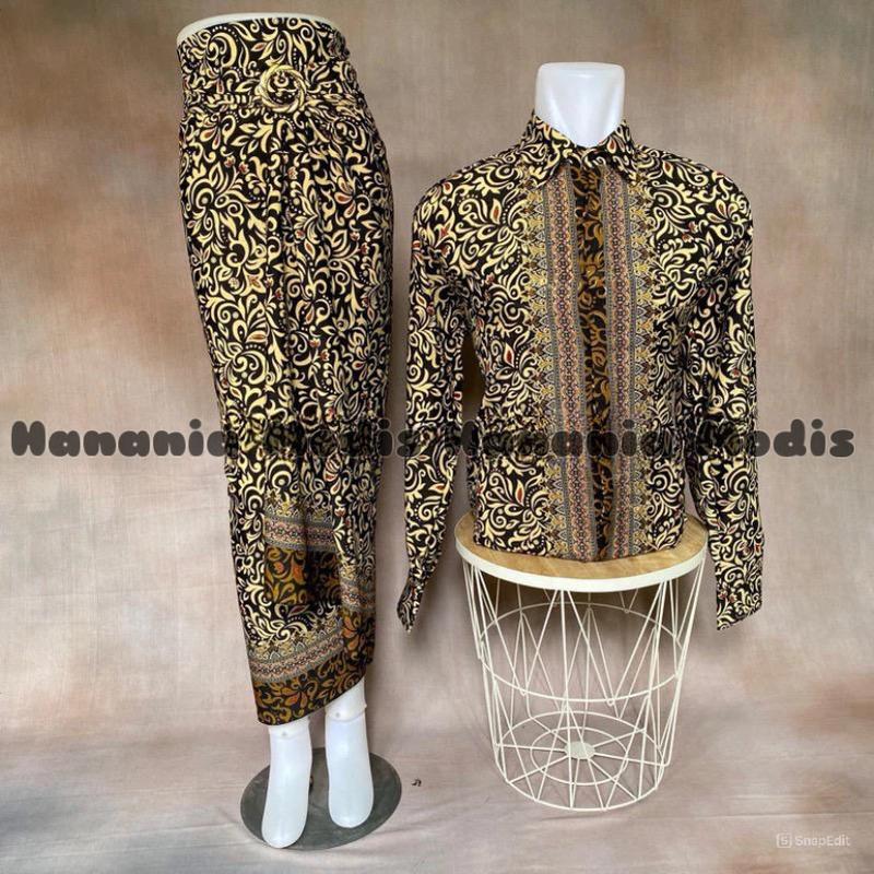 KEMEJA BATIK LENGAN PANJANG COUPLE ROK LILIT / BATIK ROK LILIT PASANGAN / KEMEJA BATIK SET ROK LILIT 6