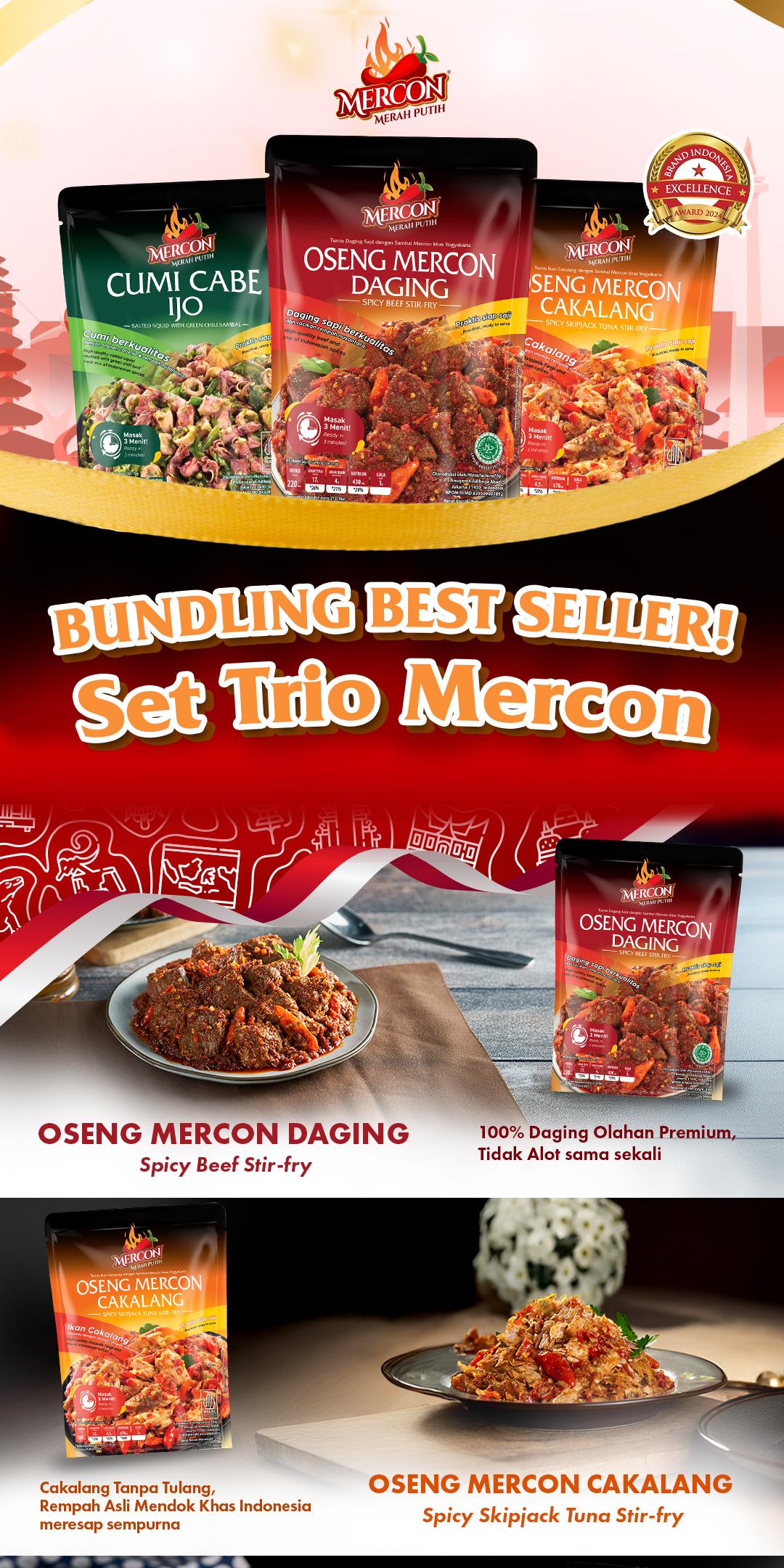- Mercon Merah Putih - Set Trio Mercon || Oseng Mercon Daging + Cakalang + Cumi Cabe Ijo [Subsidi Extra]