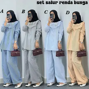 Setcel Salur Motif Bunga Bordir Wanita Muslim