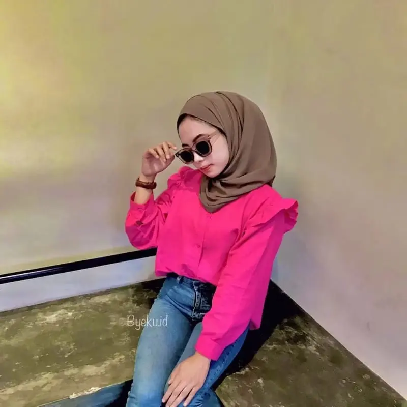 Yurim Blouse Ruffle - Atasan Wanita - Kemeja Linen Basic Lengan Panjang/blouse kemeja linen lengan Balon 5