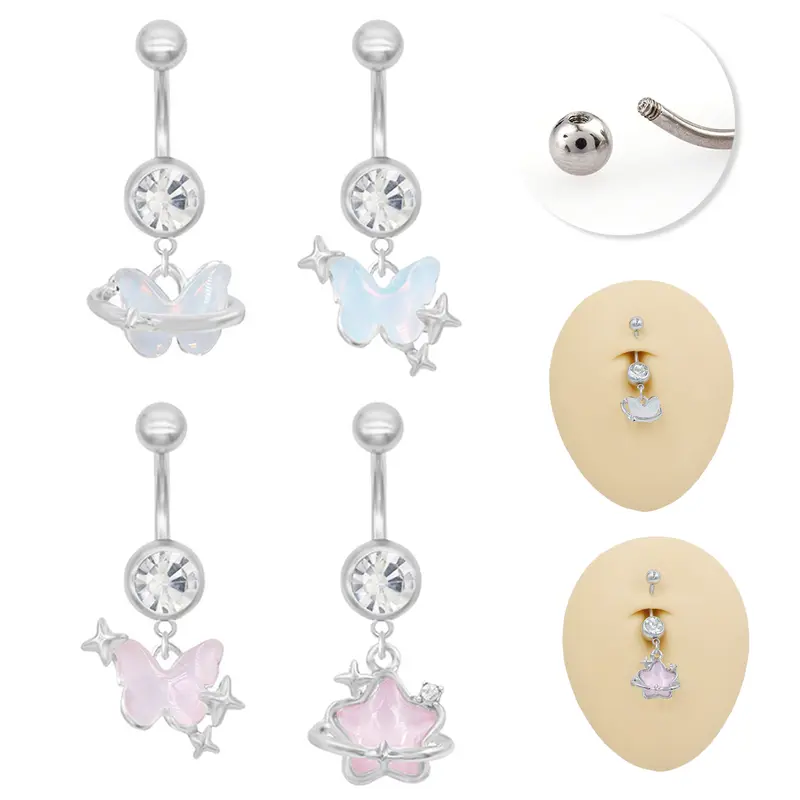 Nhẫn Rốn Nút Bụng Nơ Bướm, Phổ Biến, Dành Cho Phụ Nữ, Đồ Trang Sức Xỏ Lỗ Cơ Thể Bãi Biển, 1 Chiếc 3