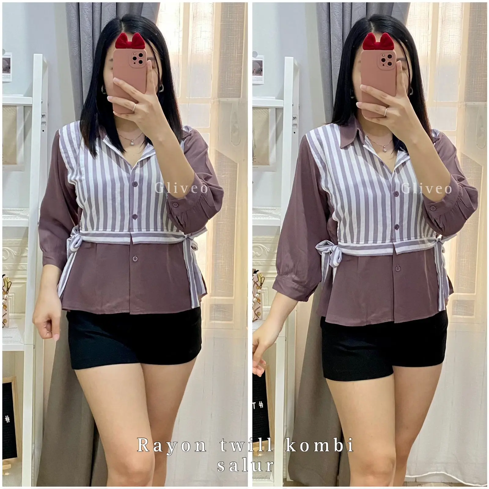 GLIVEO (COD) - KEMEJA KOMBI SALUR RAYON TWILL ADEM / KEMEJA SALUR WANITA LENGAN PANJANG/ ATASAN LENGAN PANJANG WANITA baju karya stripe GLIVEO (COD) - KEMEJA KOMBI SALUR RAYON TWILL ADEM / KEMEJA SALUR WANITA LENGAN PANJANG/ ATASAN LENGAN PANJANG WANITA baju karya stripe