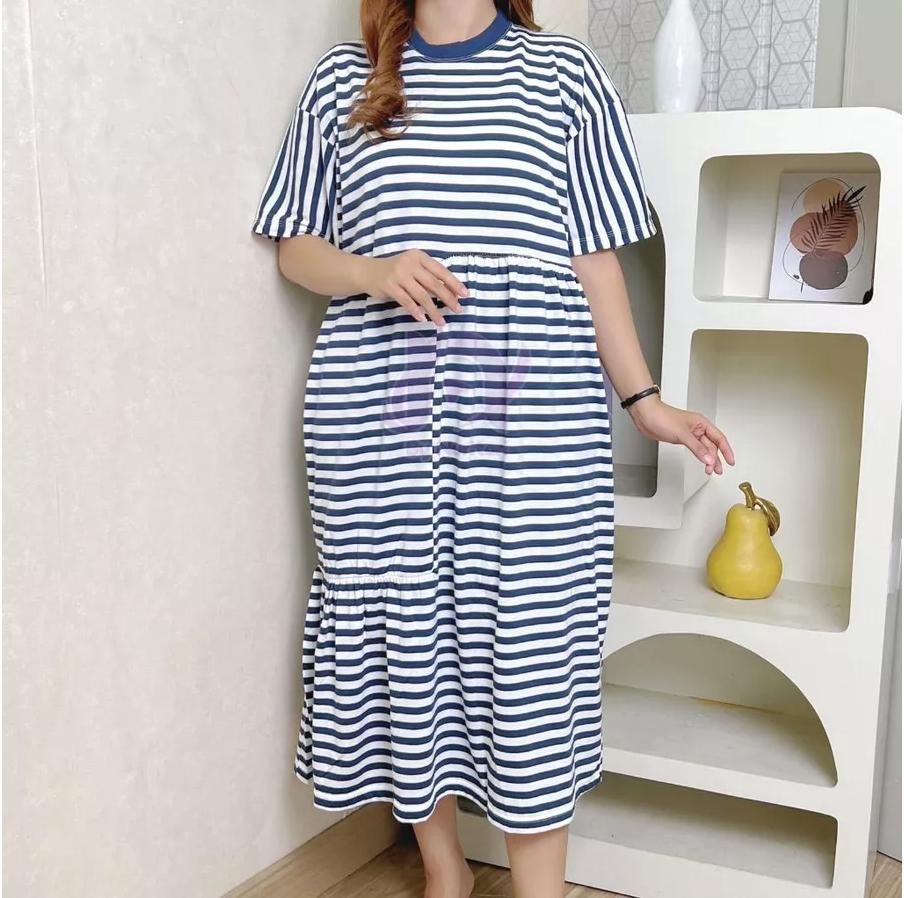 SESIL MIDI DRESS KAOS TANGAN PENDEK | GAUN ABG REMAJA FULL COTTON 100% NTR Casual Wanita REMPEL COMBED BLOUSE Maxi