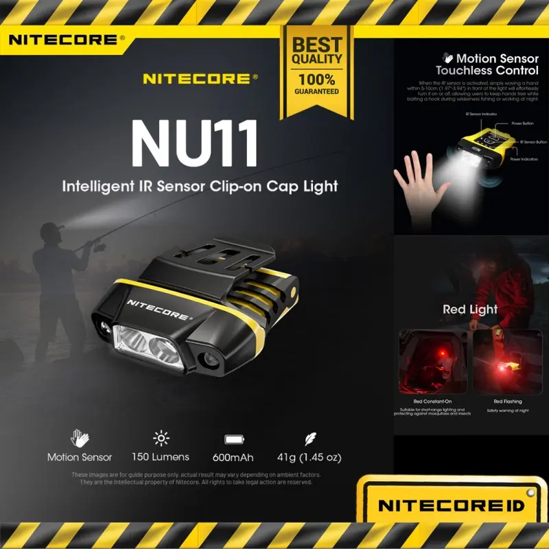 Senter Kepala Nitecore NU11 Headlamp LED 150 Lumens Dual Beam Motion Sensor 0