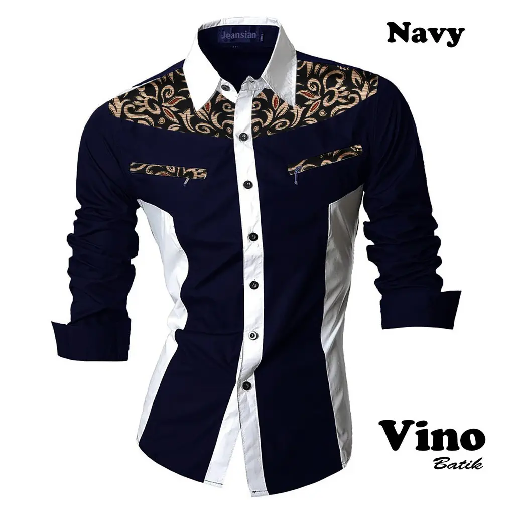 Kemeja Lengan Panjang Pria Vins Kombinasi Batik Good Quality