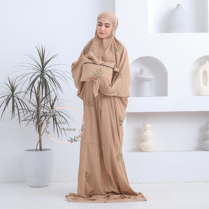 Hafidzmukena - Mukena Terusan Dewasa Bordir Aurel Rayon Premium Muslim Katun Mukenah Wanita Cantik Hitam Putih Panjang Renda Mewah musim semi rayon ashgrey Umroh muken  abordir 9