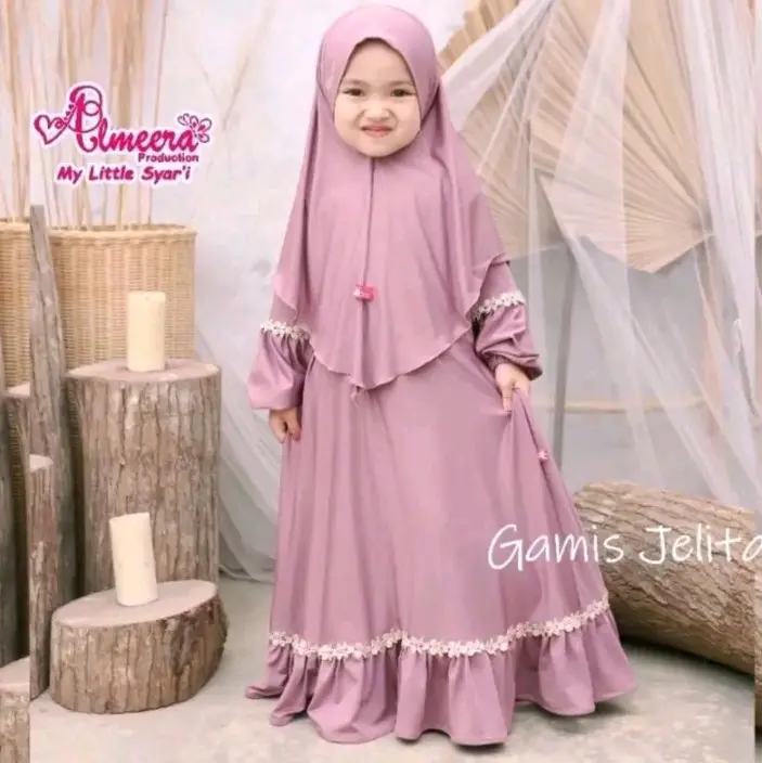 gamis anak shahia oneset renda bunga