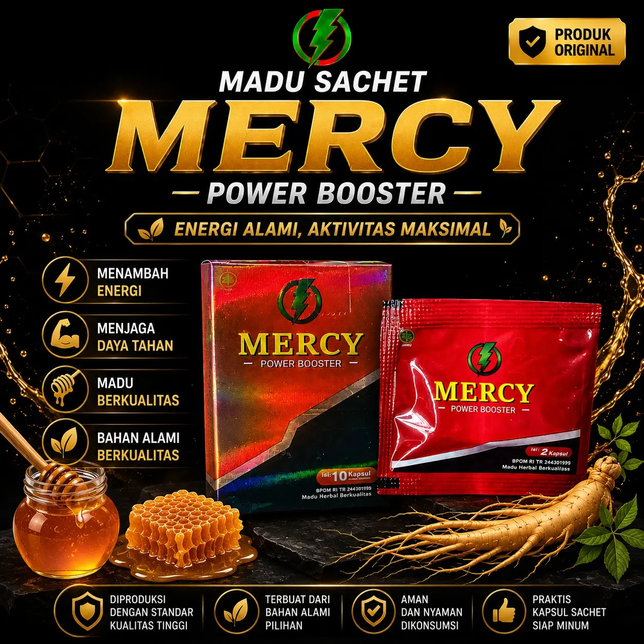 [TERLARIS] - Madu Sachet MERCY POWER BUSTER | Madu Sachet Alami  100% Original, Madu Sachet ini Membantu  Menambah Energi Alami Dalam Tubuh.