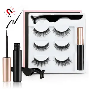 Magefy Magnetic Eyelashes Daily Natural Lashes Dating Lash Extension With Waterproof Eyeliner Tweezer 3 Pair Magnetic Eyelashes Set Liquid Eyeliner & Magnetic Lashes & Tweezer Eyelash Extension Tools