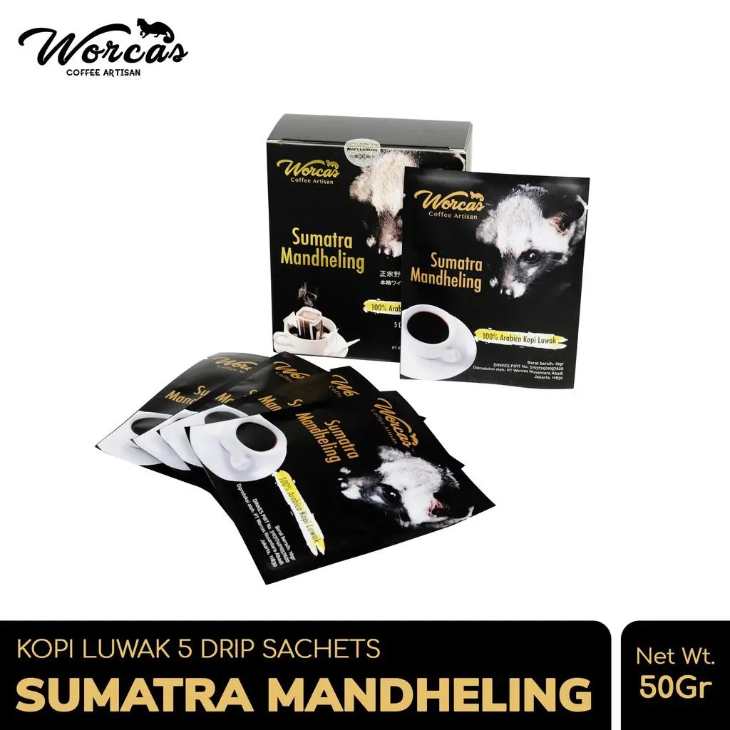 WORCAS Luwak Sumatra Mandheling Drip Coffee Sachets - Isi 5 Sachet