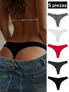Conjunto de bragas tanga de estampado de leopardo para mujer, ropa interior sin costuras en forma de V, suave, transpirable y cómoda para todas las estaciones