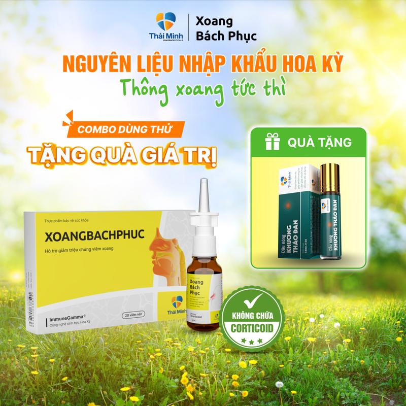 [COMBO DÙNG THỬ - 1 HỘP XOANG BÁCH PHỤC 20 VIÊN + 1 XỊT MŨI XOANG BÁCH PHỤC]- Hỗ trợ giúp Mũi thoáng - Hỗ trợ cải thiện dau nhức, hỗ trợ cải thiện ngạt mũi, hắt hơi, sổ mũi - Chai xịt 30ml, hộp 20 viên