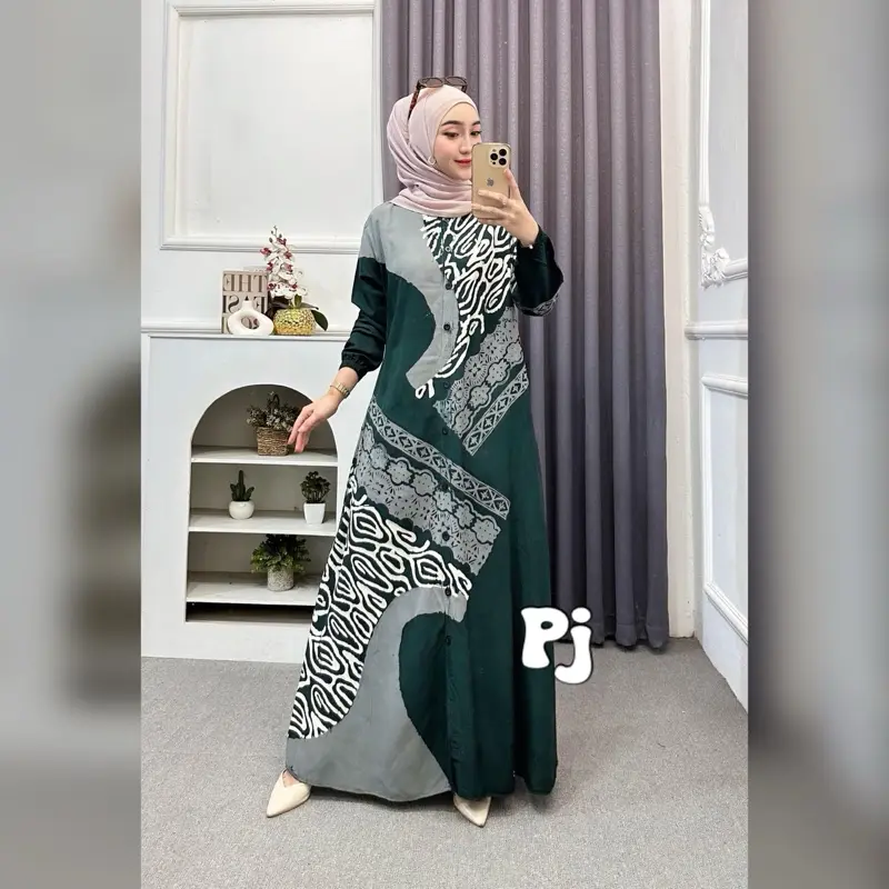 Gamis Rayon Premium Gamis Batik Cap Malaman Gamis twill ori pekalongan cap malaman full kancing Muslim  Kondangan  Wanita Wudhu Dress 6