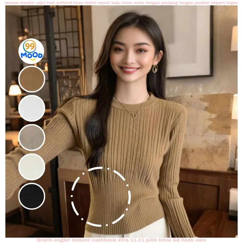 Atasan Rajut Wanita Lengan Panjang Korean Round Neck 8219 Knitwear Atasan Nyaman Kerah Bulat - Inner Outer Sweatshirt Top - Lembut Baju Cardigan Baju Cardigan 1