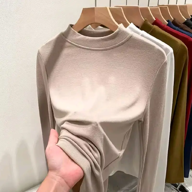 Atasan Wanita Kaos Manset Lengan Panjang Setengah Turtle Neck Top Model Classy & Santai Polos All Size - Oversize - Kerah, Baju, Tangan Katun T-Shirt Oblong Basic Hitam Simple - Pendek Cewek Tee Casual Formal Putih Rayon Stretch 3