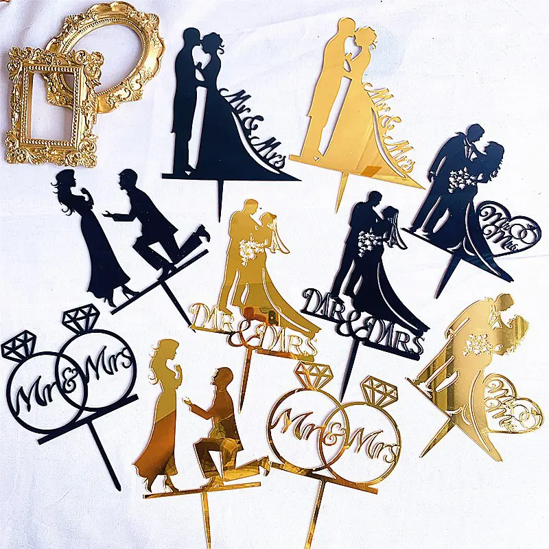 Topper Cake Wedding Engagement Mr Mrs Acrylic Hiasan Kue Pengantin Tunangan Happy Wedding Akrilik cutenery