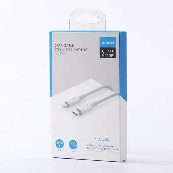 VIVAN KCL100S KABEL DATA USB TYPE-C TO LIGHTNING/IPHONE WHITE 1 METER 2,2A 20W FAST CHARGING POWER DELIVERY