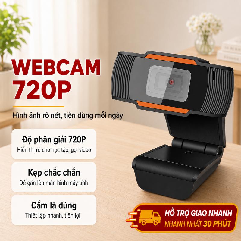 Webcam 720p, camera USB cho laptop và máy tính để bàn, camera HD cho gia đình, không cần cài driver