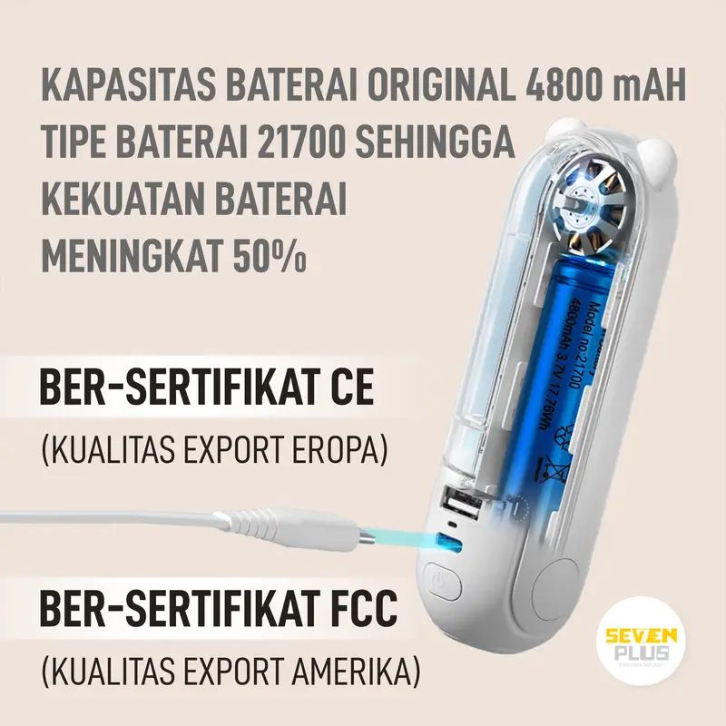 Seven Plus Kipas Angin Mini Portable Original 4800mAh Layar LED Multifungsi 4 in 1 kipas angin kecil portable fan mini pocket fan kipas angin lipat kipas angin meja kipas angin super mini premium berkualitas kipas angin tahan lama rechargeable fan 3