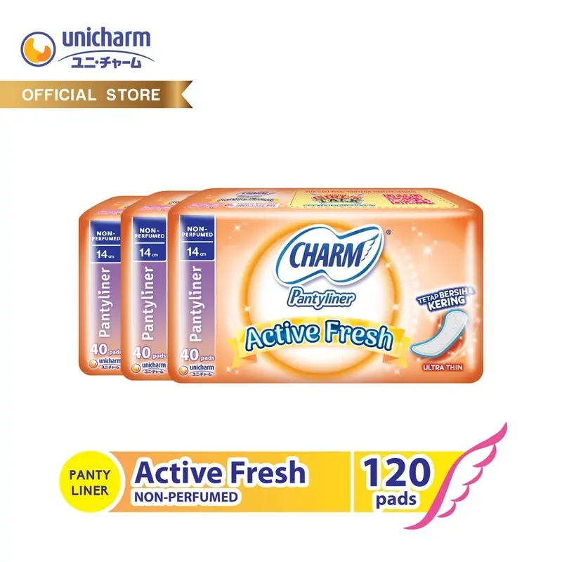 Charm Pure Style Pantyliner Active Fresh Non Perfumed 40 pads -3 Packs 0