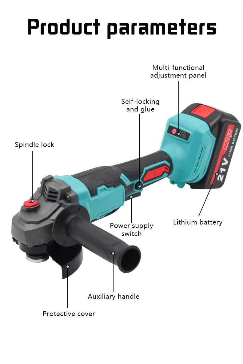 Product Introduction of 21VMakita style Cordless Brushless Angle Grinder Multi-functional Handheld Polishing Sanding High-speed Cutting Grinding Machine 6