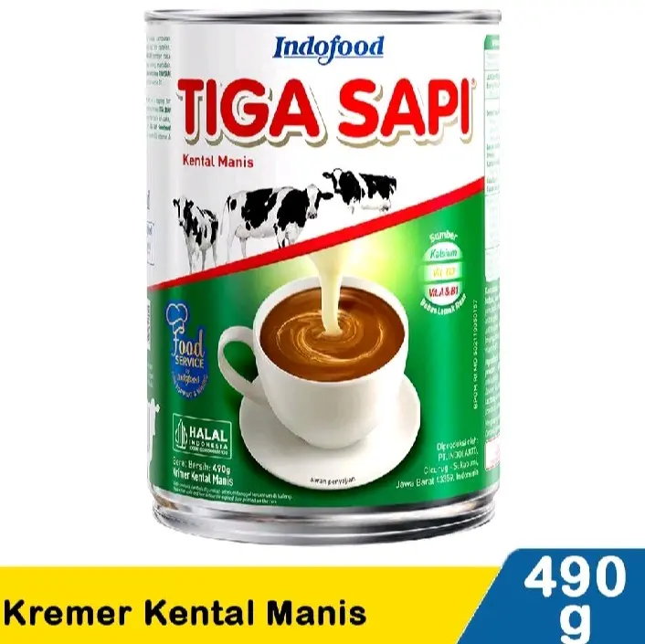 Susu kental manis kaleng tiga sapi 490gr Lezat Food