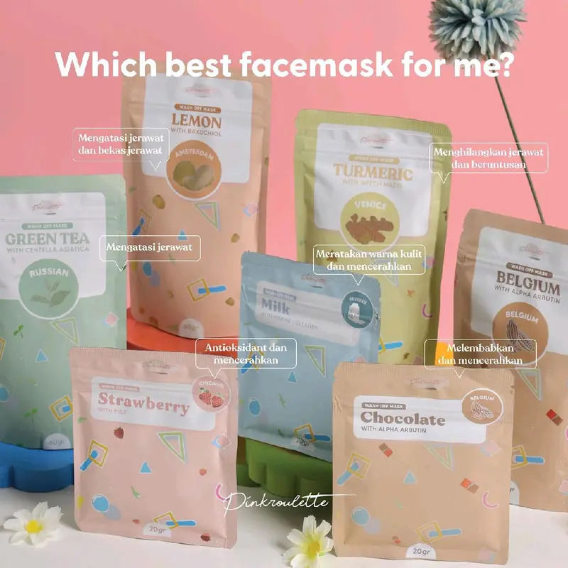Pinkroulette Masker Organic Face Mask Travel size / mini size 20gr Coffee Coklat Greentea Lemon Mencerahkan Beruntusan Berjerawat Wajah Kunyit Turmeric Facial Melembutkan Kotoran Berminyak 4