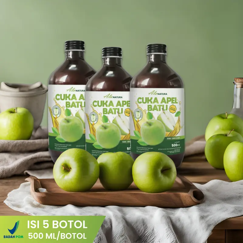 3 Botol Cuka Apel Batu Hijau/ Apple Vinegar With Mother Ala Natura 500ml 0