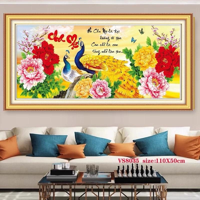 TRANH THÊU CHỮ THẬP 3D, THÊU KÍN - TRANH ĐÍNH ĐÁ  CHA MẸ LV3134 92X43CM , LV134(VS052) 110X50CNHandmade Làm Đồ Handmade