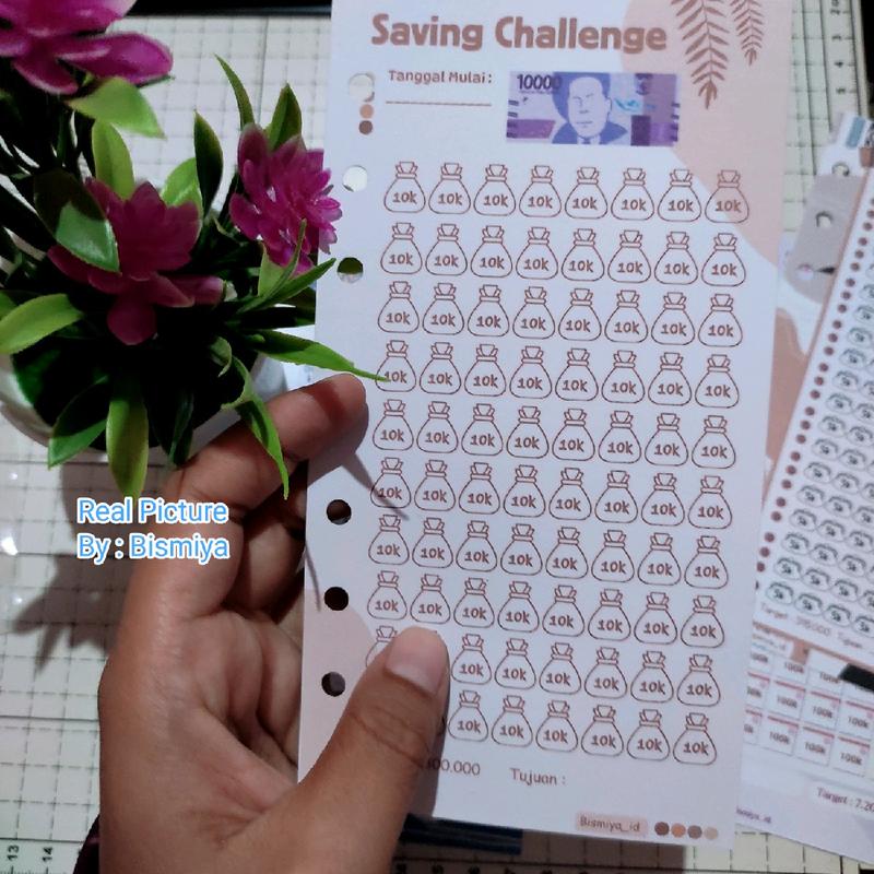 [paket 6pcs menabung] isi binder A6 menabung saving challenge tantangan menabung A6 isi 6 lubang isi nabung sesuai  jumlah uang 5