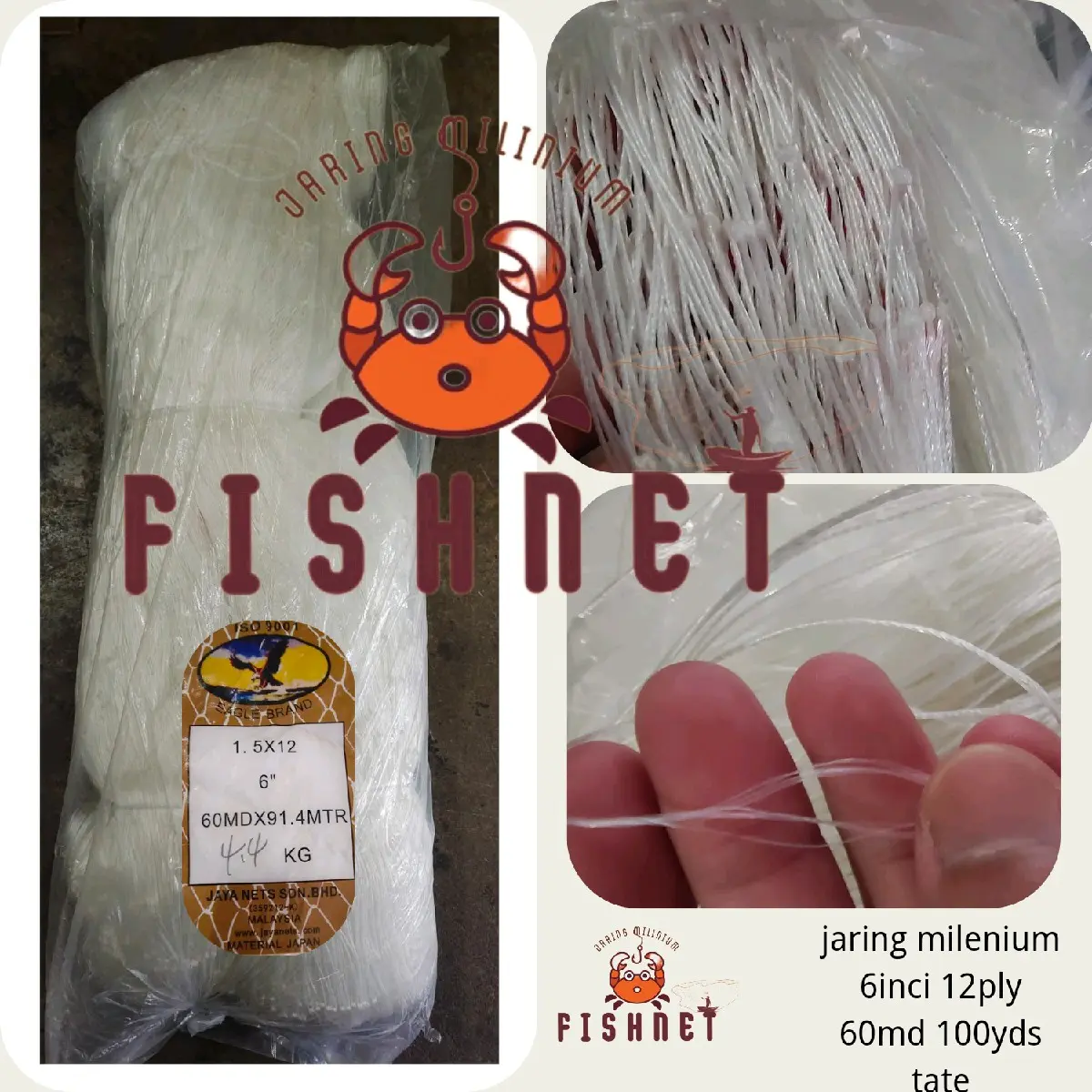 jaring milenium/jaring pintal/jaring ply/ 6inci 12ply 60md 100yds tate