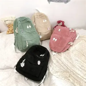 Tas Ransel Sekolah Corduroy Smiley Face Tas Rangsel Anak Cewe Cowo Muka Senyum Backpack Korduroi Perempuan Korean Style