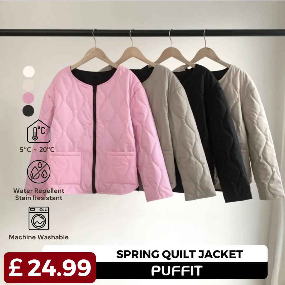 PUFFIT Spring Water Repellent Stain-Resistant Jacket Women's Thin Round Neck Quilted Jacket, Perfect for Layering or Outerwear Ladies Quilted Round Neck Machine Washable Coat
