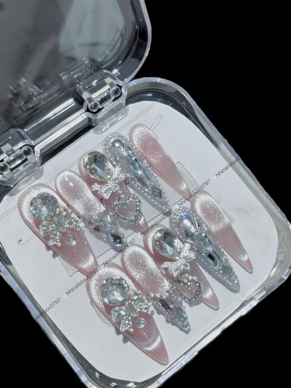  N161 bộ 10 chiếc nails box thủ công mắt mèo thạch hồng phối chamr đính đá lấp lánh sang trọng làm nails nữ phù hợp  sử dụng đi tiệc  đi du lịch  tiệc cưới  sinh nhật  kỉ yếu . 