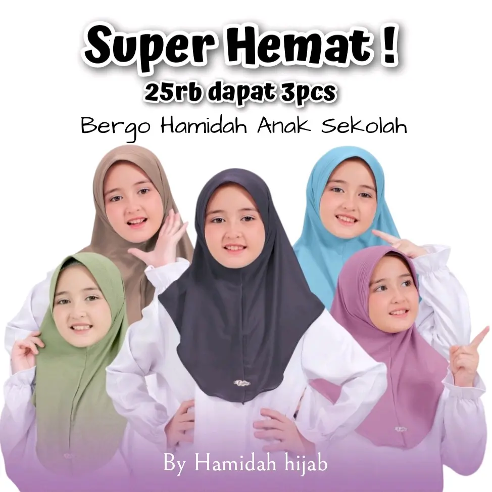 Paket Hemat, 25rb Dapat 3 Pcs Hijab Bergo Hamidah Size S By Hamidah Hijab Kerudung Instan Anak Sekolah Muslim Terbaru Terlaris Nyaman, Jersey Premium Lembut.
