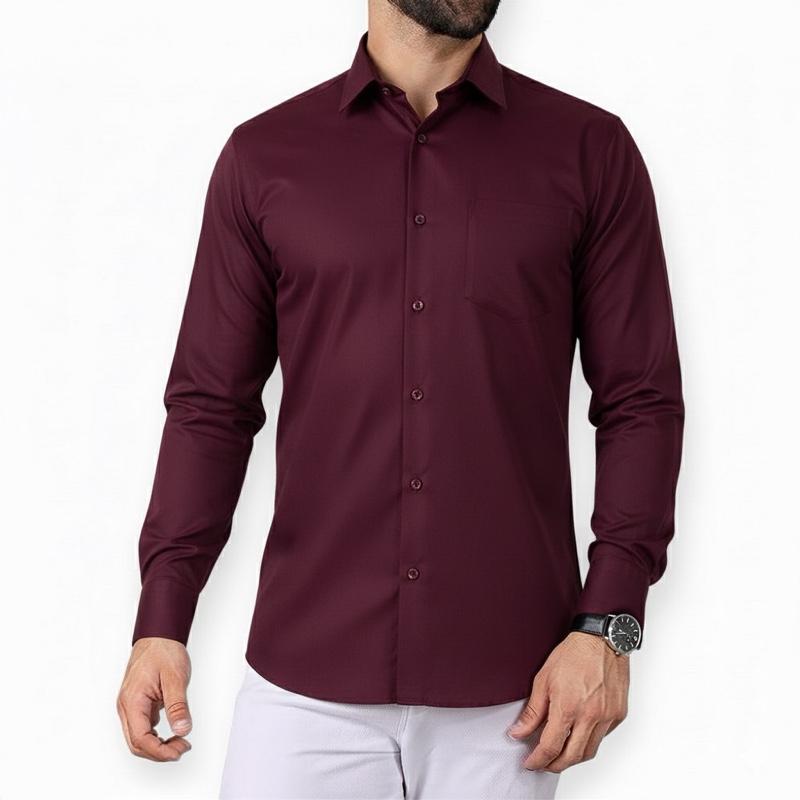 Kemeja Polos Pria Warna Burgundy Katun Sigaret Premium Lengan Panjang Pendek Baju Distro