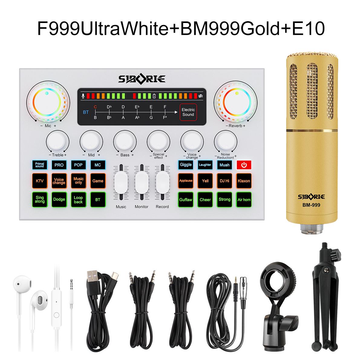Siborie Soundcard F999 ultra+BM999 Mic +E10 headset Paket Lengkap Sound Card Komplit For Live Streaming Media Siborie Soundcard F999 ultra+BM999 Mic +E10 headset Paket Lengkap Sound Card Komplit For Live Streaming Media
