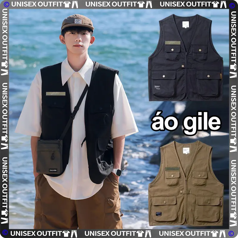 Áo gile unisex form rộng Basic nam nữ oversize áo khoác kaki phong cách hàn quốc Menswear