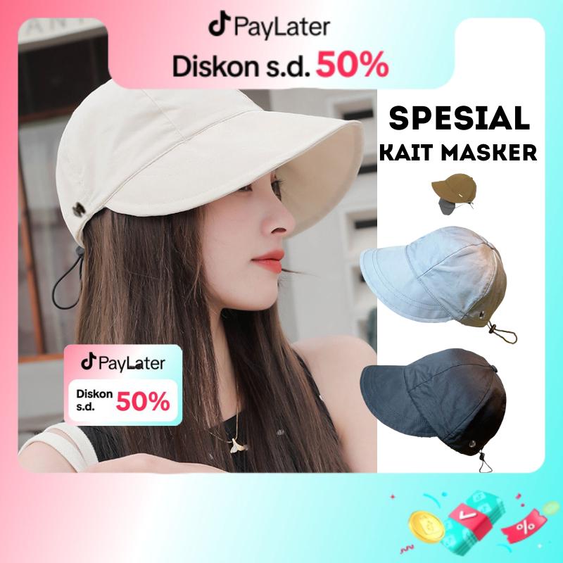ALUNAR Topi Kait Masker Hijab Ootd Half Pantai Wanita Korea Bucket Shop  Tokopedia